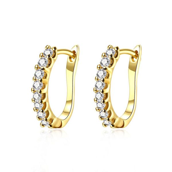 

fashion inlaid zircon earrings yellow gold filled u shaped womens hoop earrings, Golden;silver