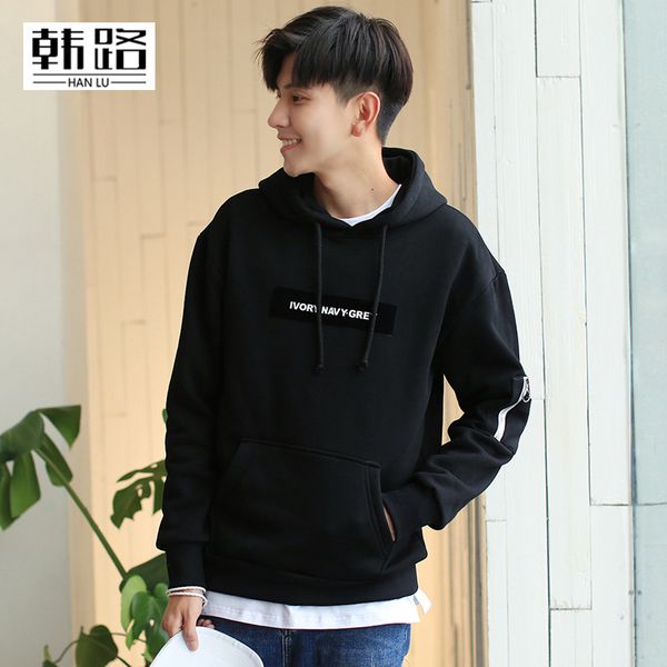 

new male 2020 autumn winter couple in sweater fashion women's standard solid letter warm hoodie top, Black