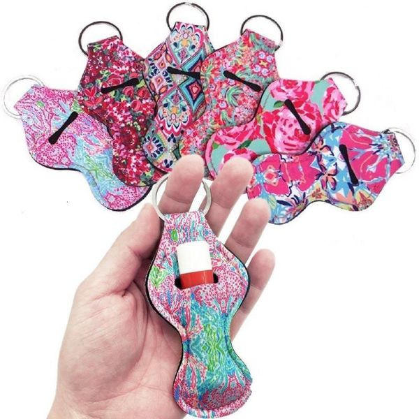 

keychain printing handy lip balm holder pouch for chapstick lipstick tracker striped leopard novelty gift, Silver