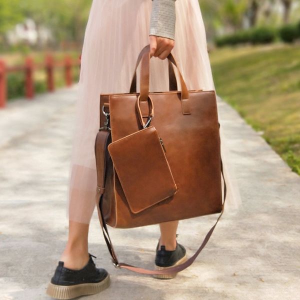 

2020 new women bag vintage shopping bag vertical composite bag casual shoulder document big leather women's handbag c0121