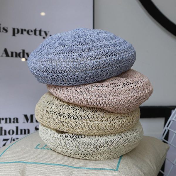 

boinas para mujer woven beret women's retro summer vacation handmade straw hollow thin section chapeau femme kapelusz casquette, Blue;gray