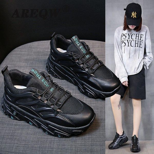 

2020 new style fashion pink highlight weight women's sneakers boots thin type for spring autumn breathable hip hop, Black