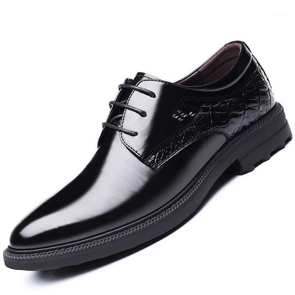 

men wedding shoes leather formal business round toe for man dress shoes italian lace up fashion black men's oxford flat1