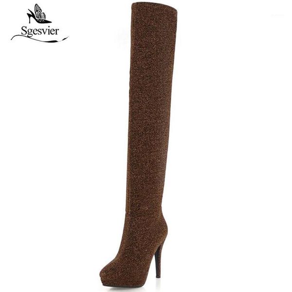 

sgesvier new black red women's thigh high boots elastic over the knee boots thin heels platform footwear women shoes ox6631