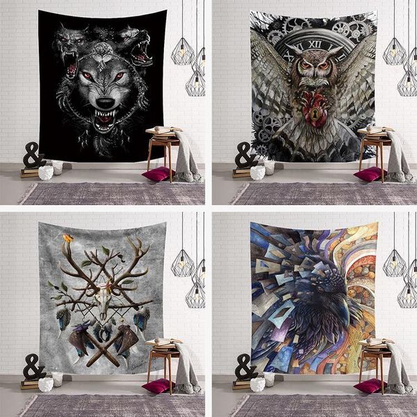

fashion cool animals wolf owls deer colored printed witchcraft decorative hippie mandala macrame bohemian wall hanging tapestry1