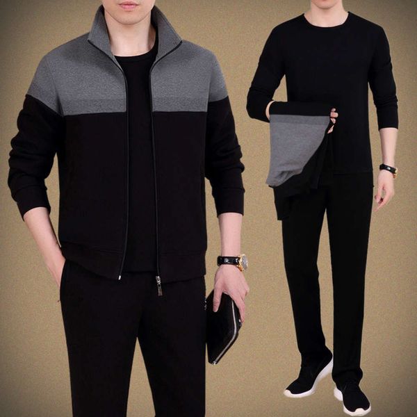 

sweater middle sportswear aged with elderly stand collar splicing men's spring and autumn long sleeve cardigan set, Gray