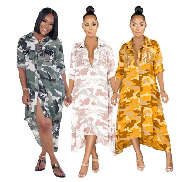 

tmustobe camouflage long coat women fashion long sleeve turn-down collar pocket ladies outwear fall 2021 streetwear, Tan;black