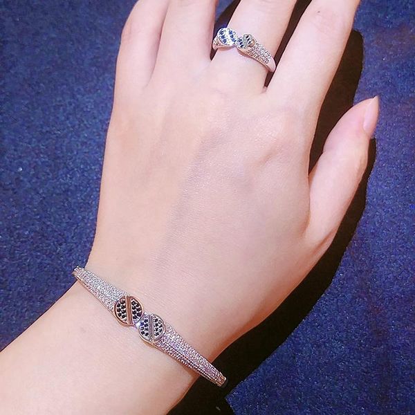 

japan and south korea new zircon set creative small edition ring bracelet sweet set wholesale, Silver