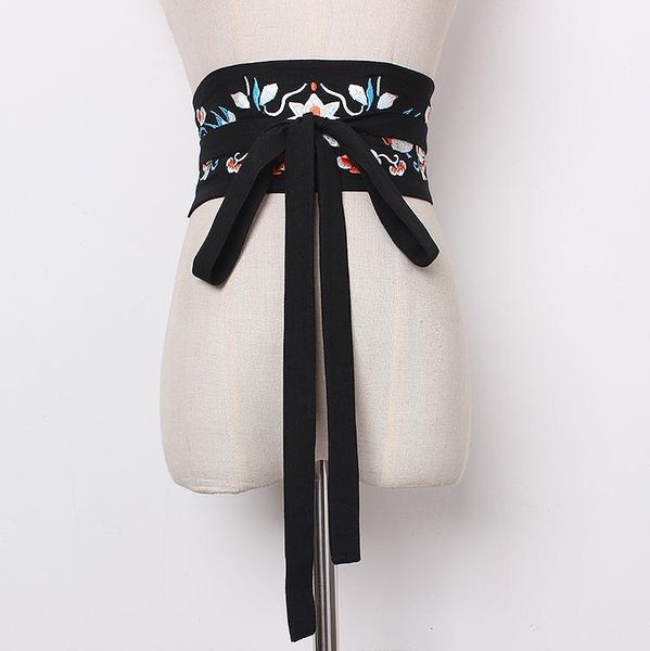 

women's runway fashion embroidery cotton cummerbunds female dress corsets waistband belts decoration wide belt r1371, Black;brown