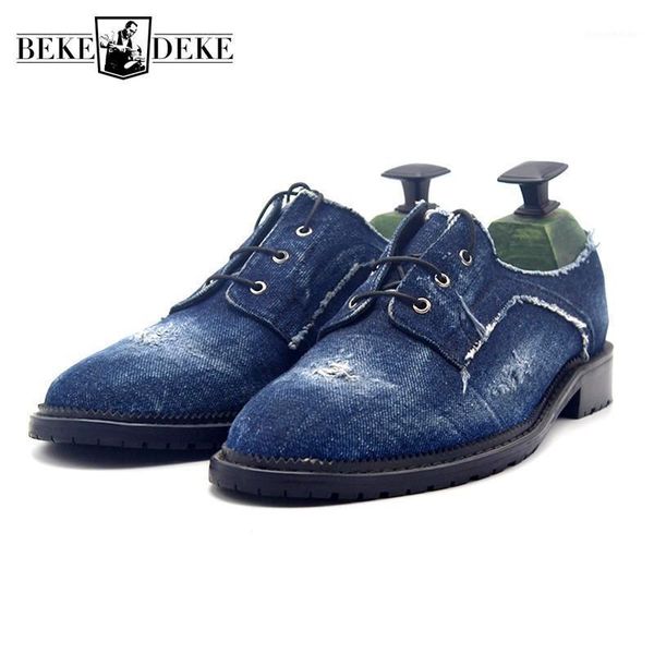 

dress shoes vintage mens hole ripped cargo washed denim formal man lace up round toe fashion harajuku business work office shoes1, Black