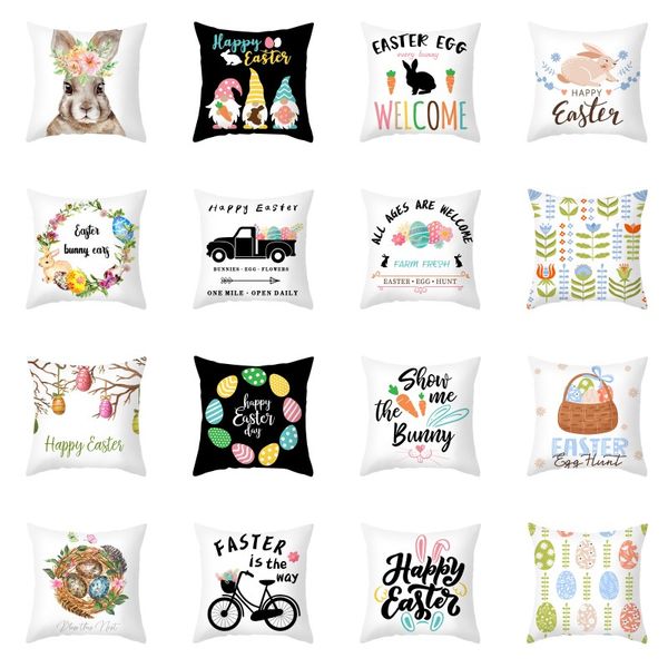 

easter throw pillow covers rabbit bunnies with eggs peach skin pillow case easter decorative sofa bed cushion covers 18" x 18