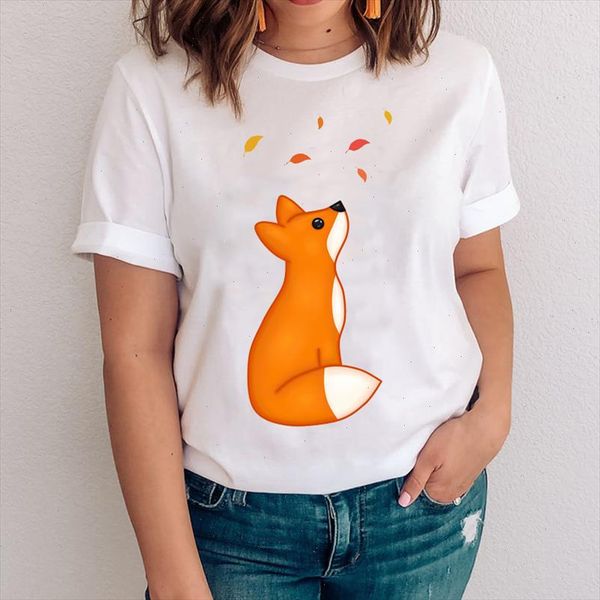 

women graphic short sleeve style printing 90s fox cartoon animal clothes lady tees print clothing female tshirt t shirt, White
