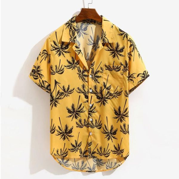 

men's casual shirts hawaiian shirt mens summer 2021 loose beachwear hawaii palm tree print short sleeve buttons beach blouses camisa, White;black