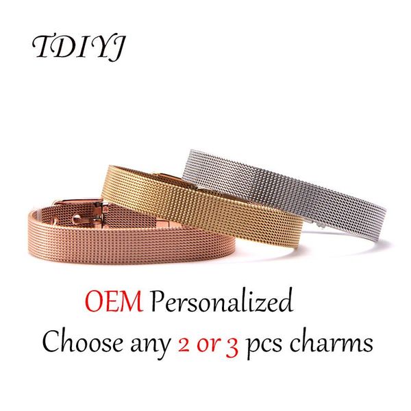 

charm bracelets tdiyj est stainless steel mesh bracelet can choose any 2 or 3pcs slide charms to finish your own, Golden;silver