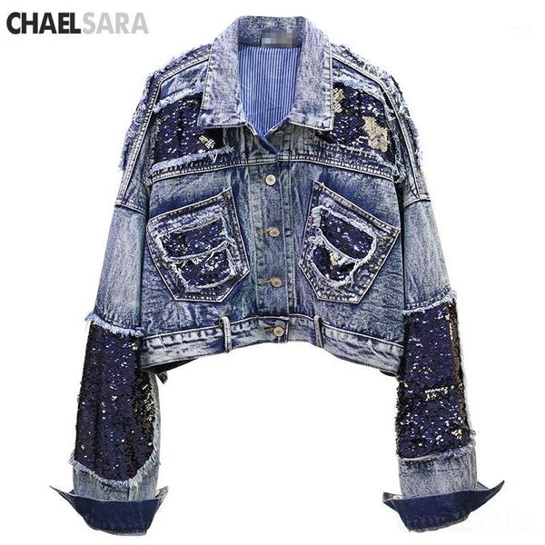 

fashion autumn sequins women's denim jacket coat female streetwear style batwing sleeve short hole cowboy jacket outwear1, Black;brown