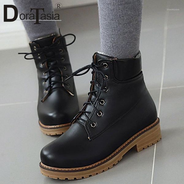 

doratasia new winter concise warm boots low chunky heels winter boots women non-slip platform ankle shoes woman1, Black