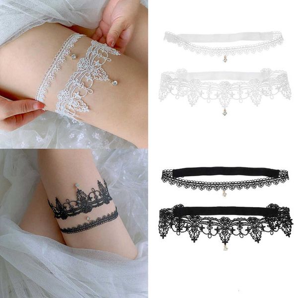 

2pcs/set women black leg ring thigh circle wedding bridal lace garter underwear accessories for bride stretch prom, Black;white