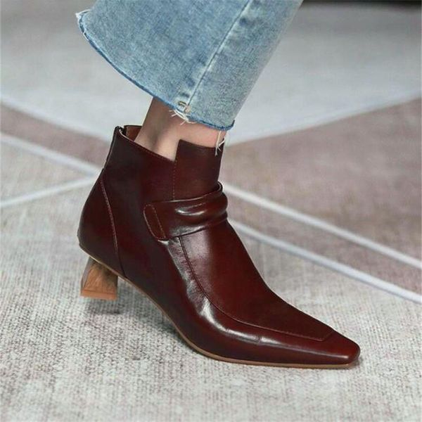 

boots winter women's high heel small square toe strange fashion short, Black