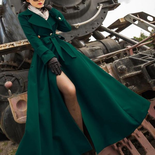 

women's trench coats plus size 3xlx-long skirt style coat women double breasted slim belted office lady windbreaker, Tan;black