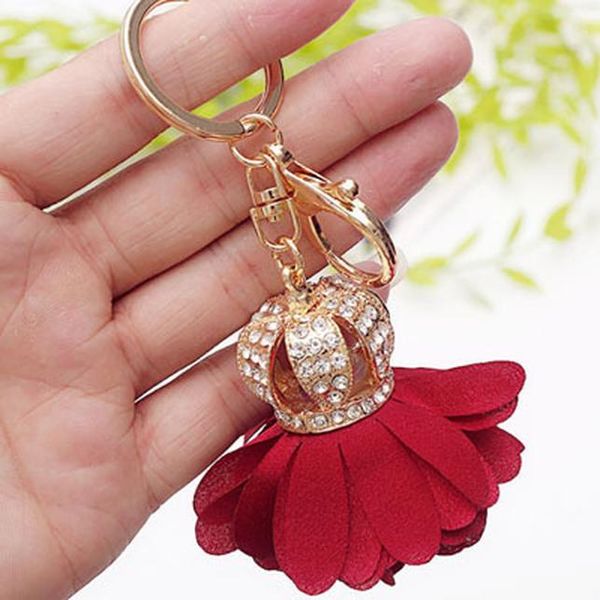 

fashion rhinestones crown petals key chain car key ring for women bag charms accessories jewelry pendant gl5045 h bbylns, Silver