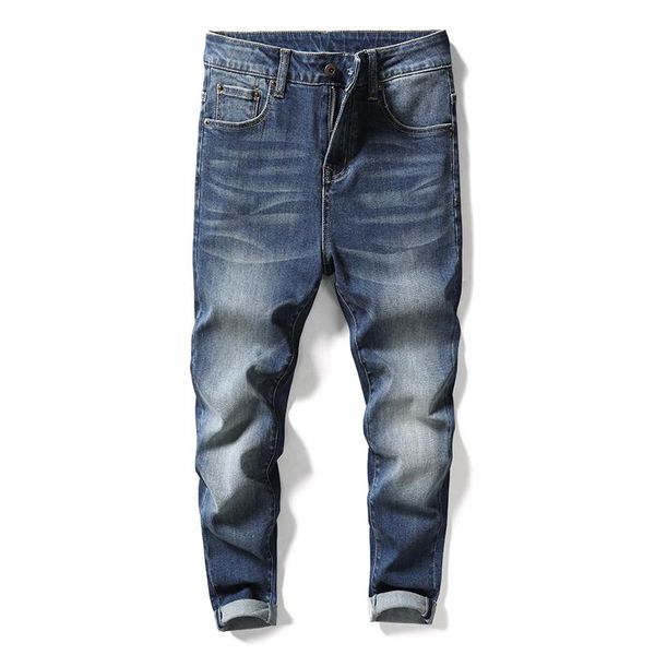 

voreloce classic retro trend men's thick denim jeans brand clothing high-quality comfortable cotton stretch slim pencil pants, Blue