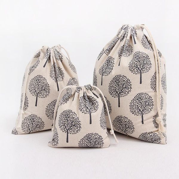 

gift wrap hms 1pc cotton linen travelling clothing sorted pouch string closure multi-purpose bag big trees size-choosing n0641