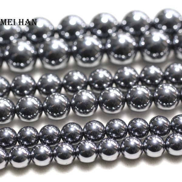 

meihan wholesale 6mm 8mm 10mm terahertz health energy smooth round loose stone beads for jewelry making design 200930, Black