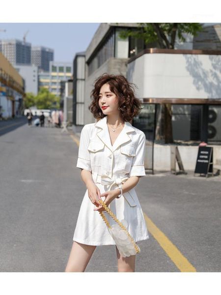 

2020 summer new style, network red suit collar women's casual overalls wide short-sleeved jumpsuit1, Black;white