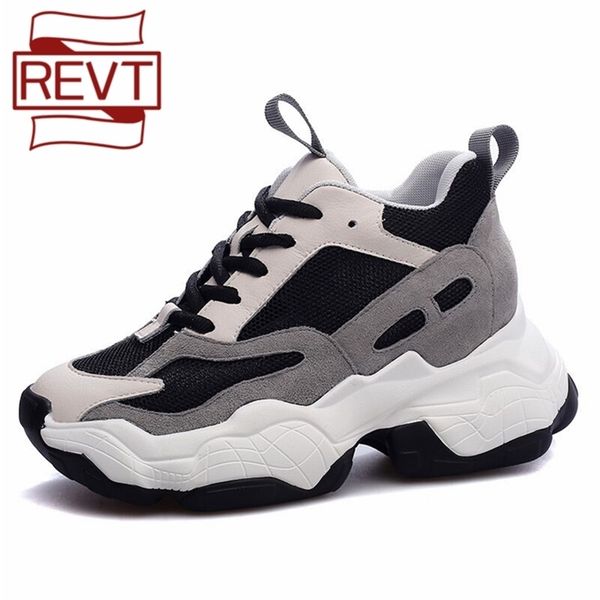 

revt new style womens height increasing genuine leather fashion wild round toe daddy boots girls splice shoes y200915, Black