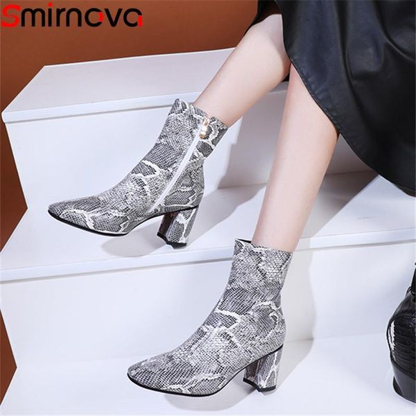 

smirnova big size 34-44 fashion autumn winter boots square toe zip ladies shoes thick high heels women boots classic ankle, Black