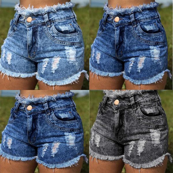 

trendy high waisted women's elastic lace denim short pants, Blue