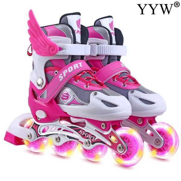 Встроенные роликовые коньки мальчика девочка Flash Shoes Wheels Skatesinline Дети регулируемые патины1