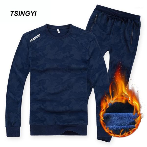 

tsingyi 8xl 6xl fleece warm camouflage autumn winter tracksuit men set men's sportswear hoodie and sweatpant mens sweat suits1, Gray