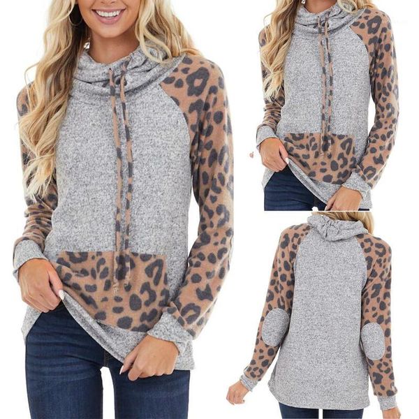 

women's fashion hooded y sweater winter leopard print stitching printing long-sleeved sports pile collar hooded sweater 50*1, Black