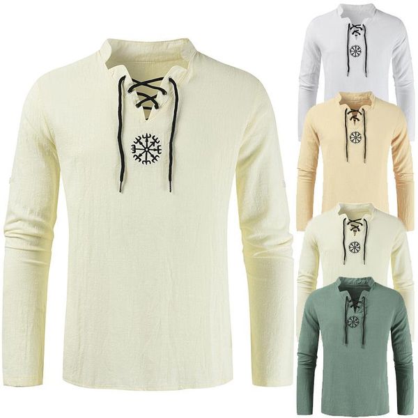 

men's casual shirts medieval viking pirate ropa vikinga cosplay carnival costume renaissance linen shirt pants halloween costumes for, White;black