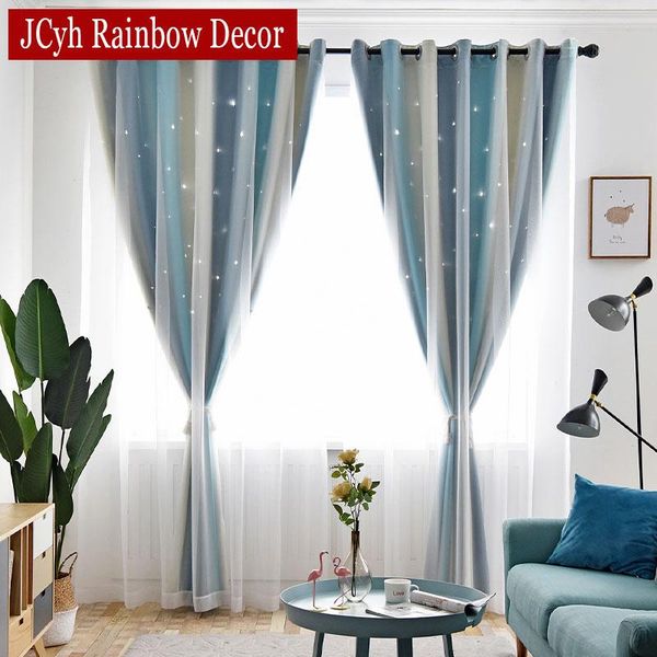 

curtain & drapes romantic striped gradient blackout curtains + tulle for living room princess hollow stars bedroom window