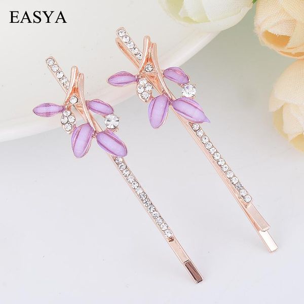 

easya 3 colors rhinestone leaf metal gold hair pin delicate minimalist crystal leaf hair clip accessories, Golden;silver