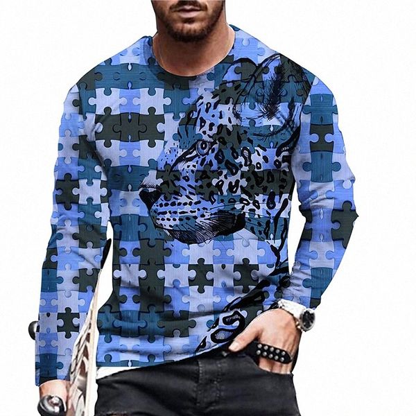 

men's t shirt 3d print color block graphic prints jigsaw crew neck daily holiday print long sleeve casual designer big and tall blue 5, White;black