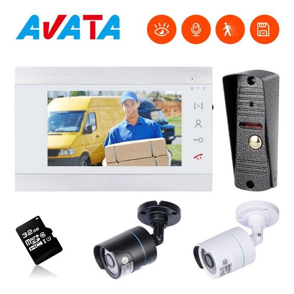 

video door phones wired intercom 7-inch monitor remote unlock doorbell with camera motion detection record and night vision