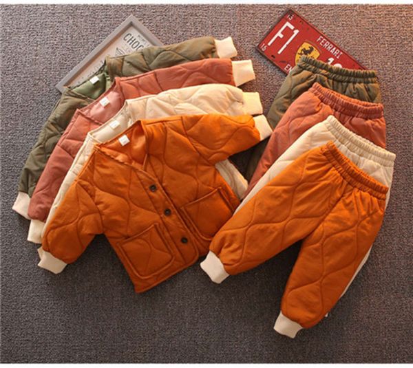 

autumn and winter down baby inner liner girls' thickened jacket two piece set children's cotton pants, Black