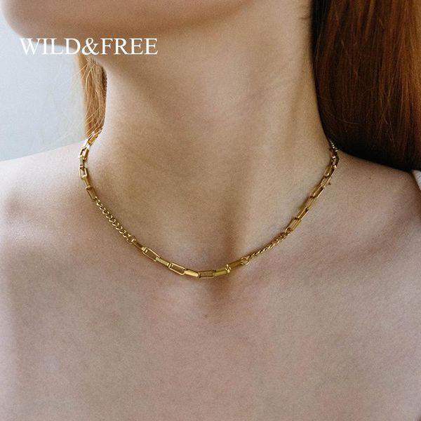

chains wild&stainless steel gold chain choker necklace for women simple square necklaces wholesale, Silver