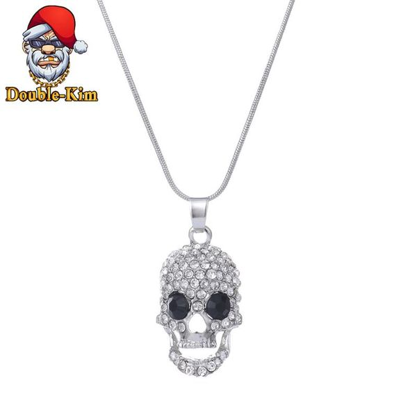 

pendant necklaces skull full zircon necklace men hiphop rock rap titanium stainless steel classic chain fashion man jewelry gift, Silver