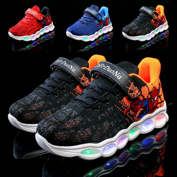

children cartoon kid led light shoes boy girl light up luminous sport sneaker glowing shoes, Black