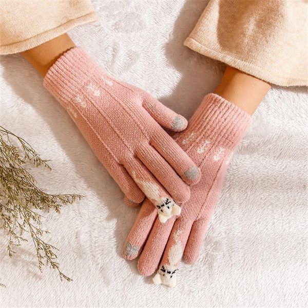 

winter touch screen gloves women men warm stretch knit mittens imitation wool full finger guantes female crochet thicken, Blue;gray