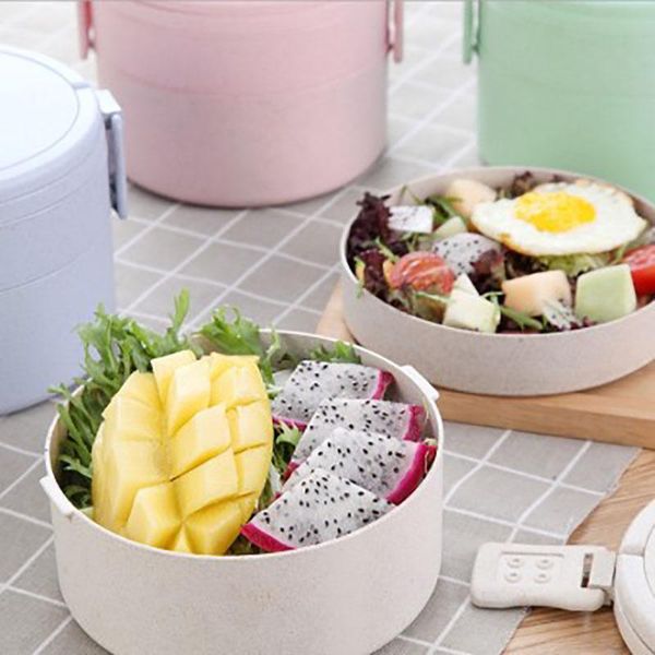 

одноумовая портативная соломенный материал здоровья 2 слоя bento box multi стиль bento коробка с столовыми приборами может микроволновая тер