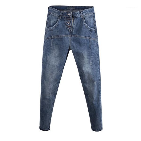 

2021 new spring and autumn men's trousers loose feet slim fit fashion retro jeans pants harem jeans1, Blue