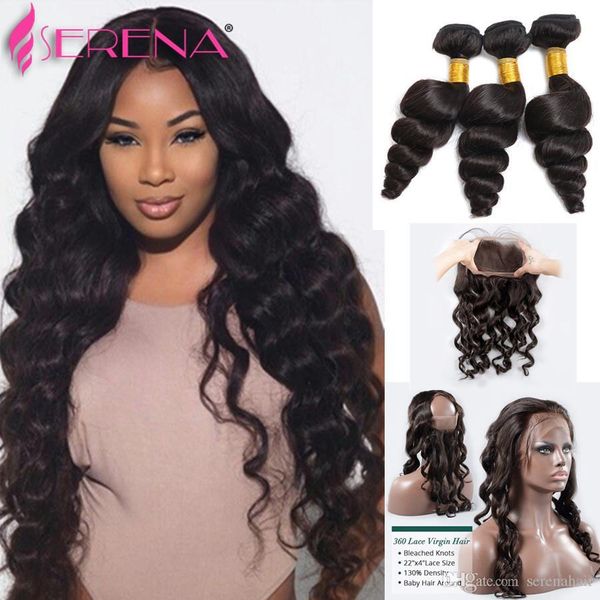 

9a malaysian hair loose deep wave ear to ear 360 closure lace band frontal closure with virgin human hair weave bundles 4pcs lot, Black;brown