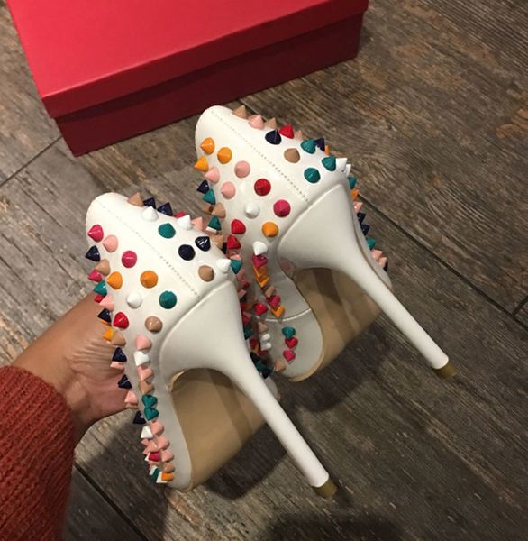 

multi ladies complete rivets stud metal pumps spikes high heels girl party celebrity spring dress shoes i9g5, Black