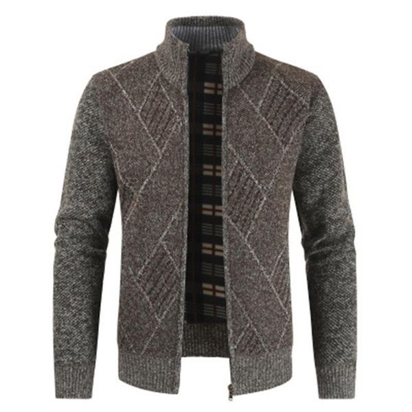 

mens knitted sweater jackets fashion trend long sleeve cardigan stand-up collar zipper outerwears designer male winter casual slim coats, Black;brown