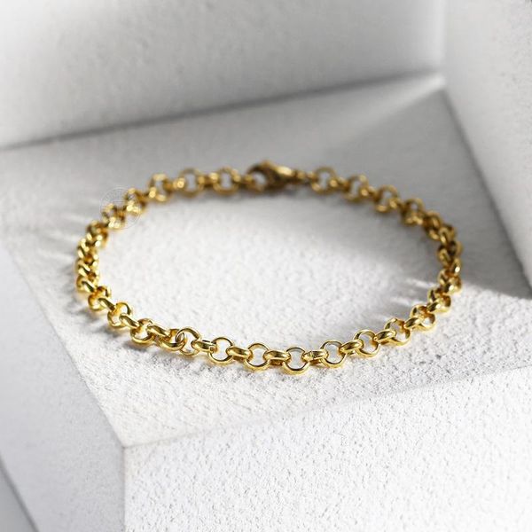 

womens bracelet 5mm gold color stainless steel rolo link chain bracelet for women girls 8inch jewelry gifts lkb667a, Black